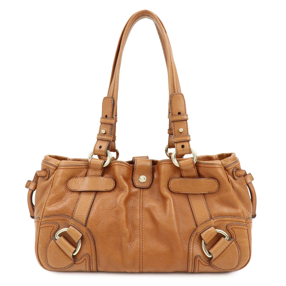 CELINE Macadam Leather Shoulder Bag Boston Bag Brown