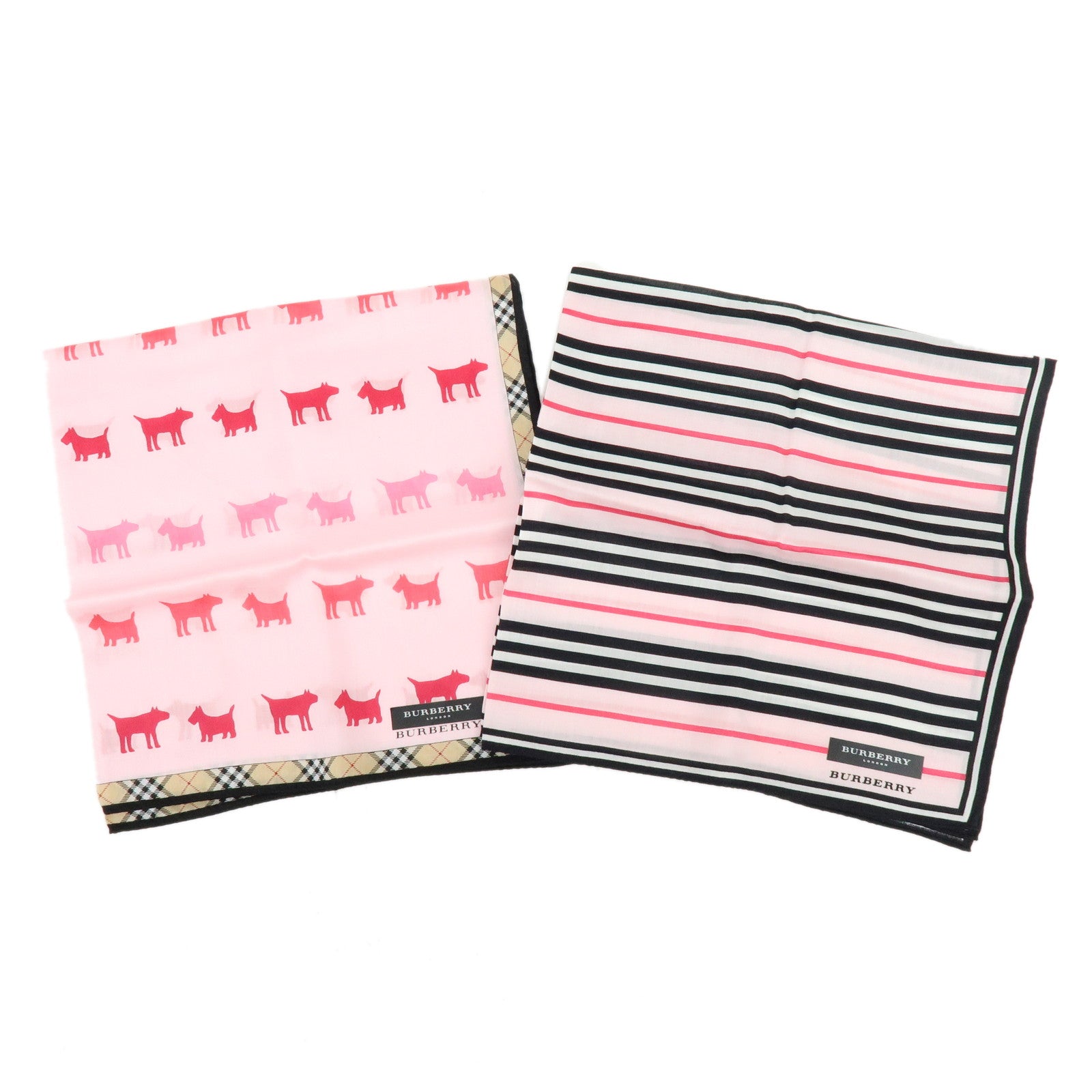 BURBERRY Set of 2 Nova Plaid Cotton 100% Handkerchief Scarf Pink Beige
