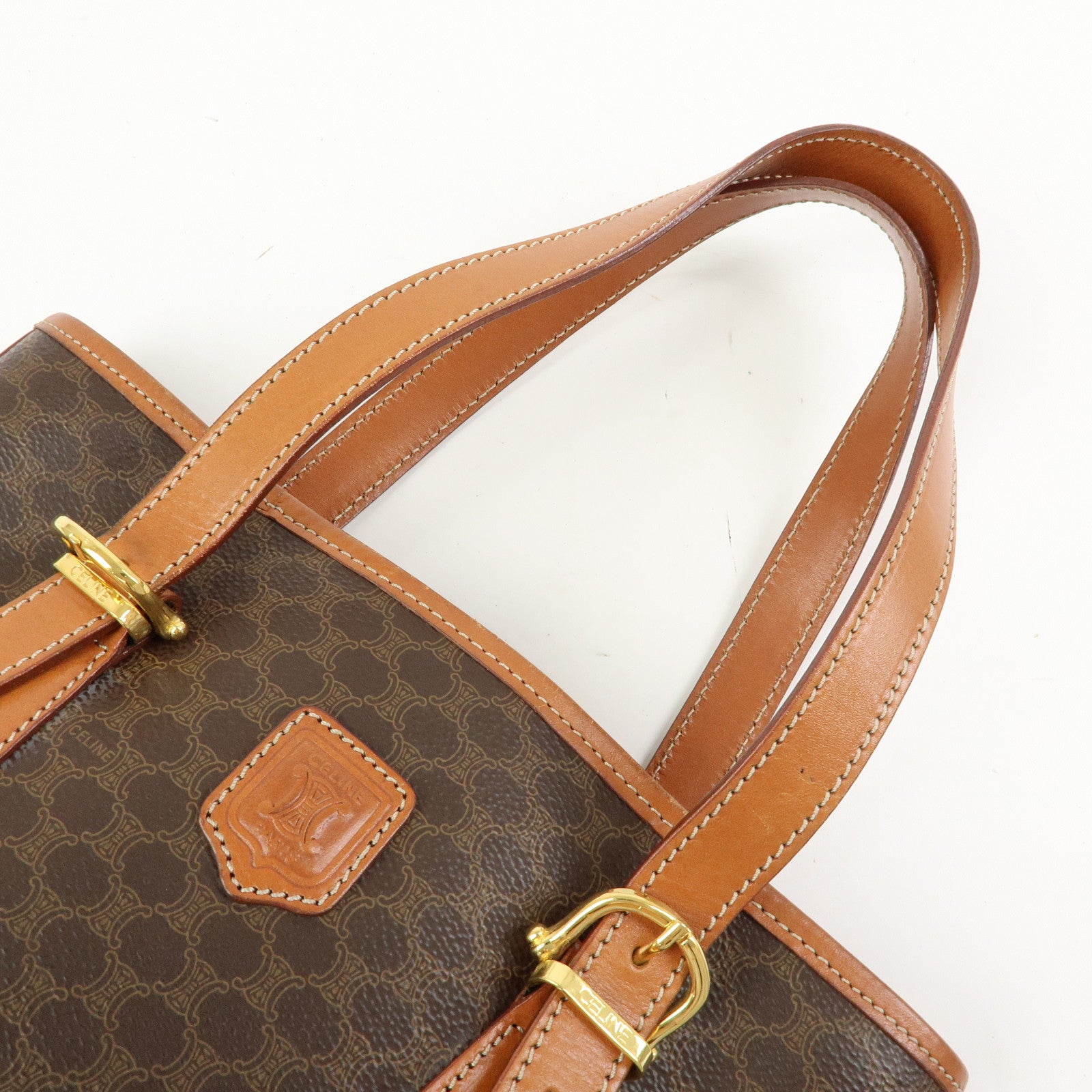 CELINE Macadam PVC Leather Tote Bag Hand Bag Shoulder Bag Brown