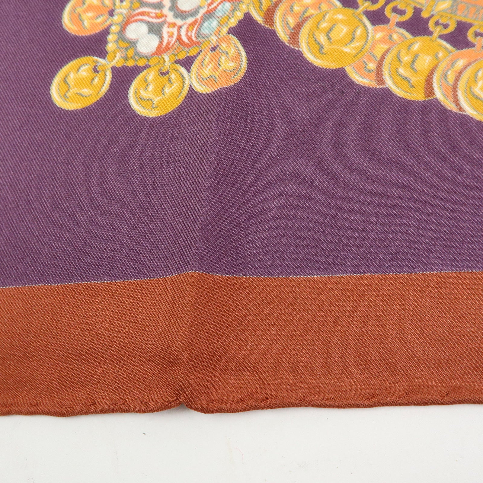 HERMES Carre 90 Silk 100% Scarf KOSMIMA Jewelry Brown Mustard Purple