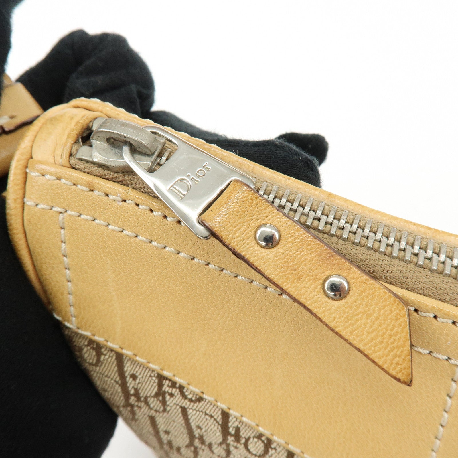 Christian Dior Street Chic Trotter Jacquard Canvas Leather Shoulder Bag