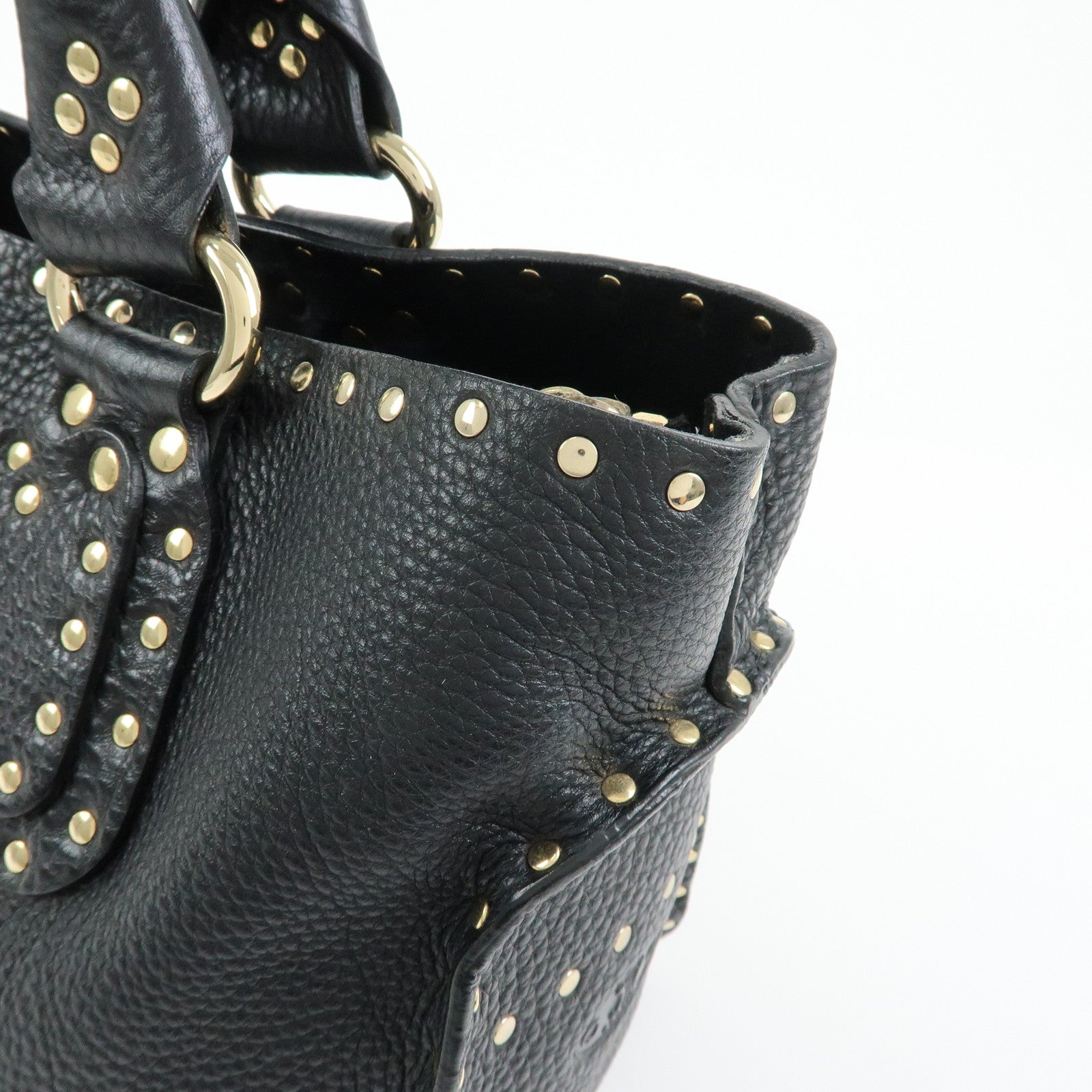 CELINE Boogie Bag Leather Hand Bag Tote Bag Studs Black