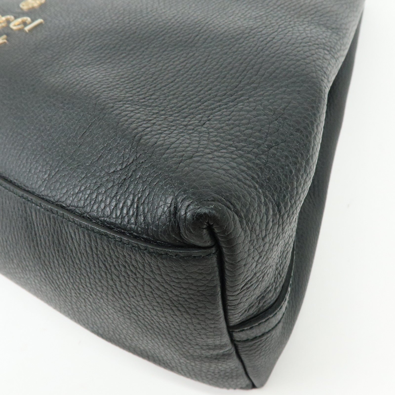 GUCCI Logo Leather Tote Bag Shoulder Bag Black 380118