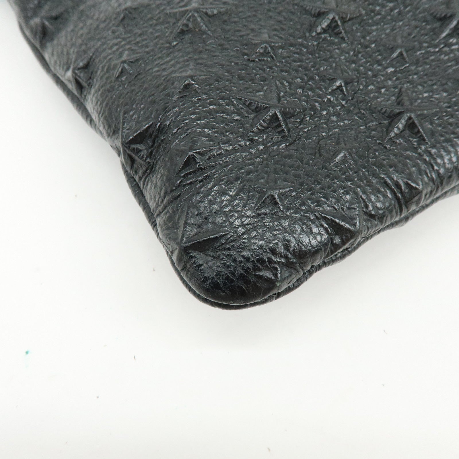 JIMMY CHOO Leather Clutch Bag Pouch Star Embossed Studs Black