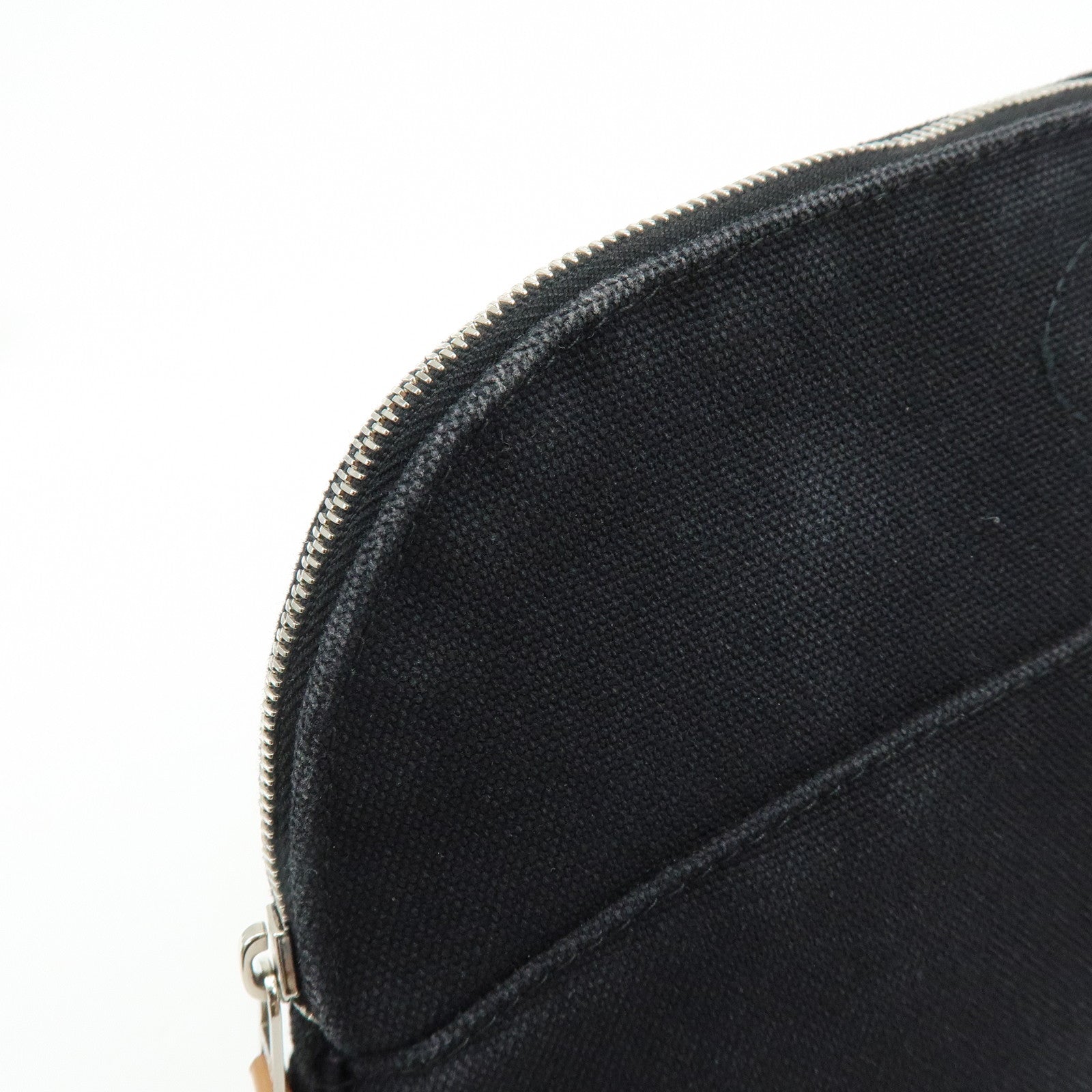 HERMES Bolide Pouch MM Cotton Leather Cosmetic Bag Black Brown