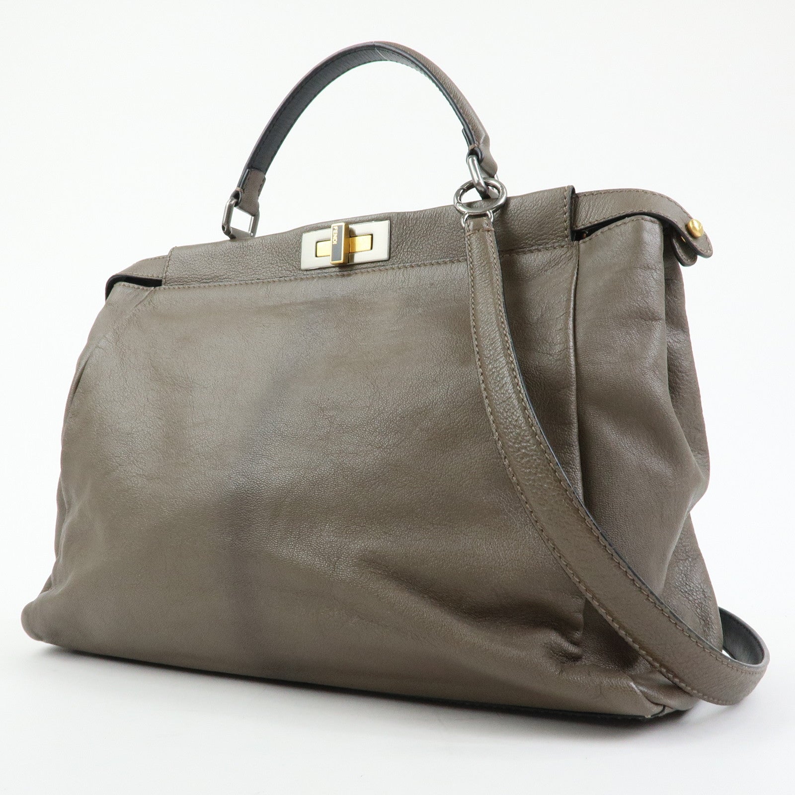 FENDI Peekaboo Large Leather 2Way Bag Shoulder Bag Brown 8BN210