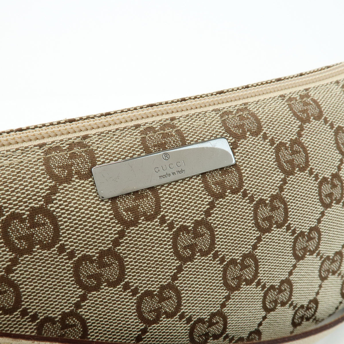 GUCCI Boat Bag GG Canvas Leather Hand Bag Accessory Pouch Beige 07198