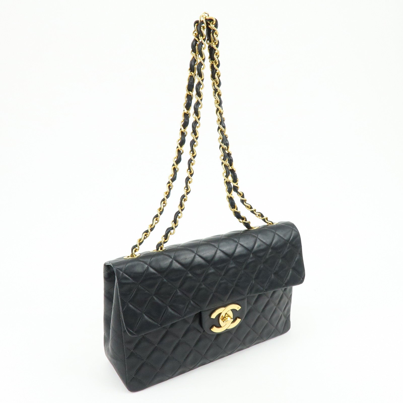 CHANEL Jumbo Matelasse 34 Lamb Skin Shoulder Bag Black A01094