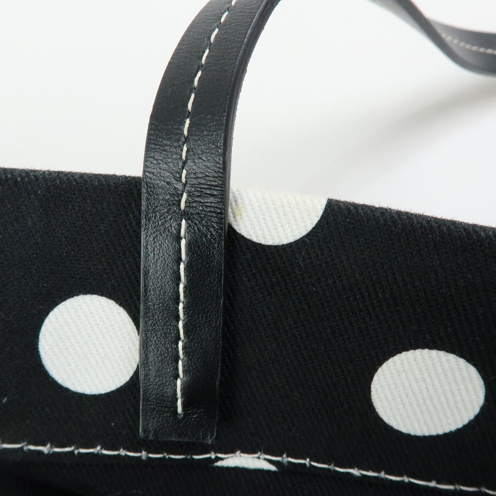 MIU MIU Logo Canvas Leather Polka Dots Tote Shoulder Bag Black 5BG234
