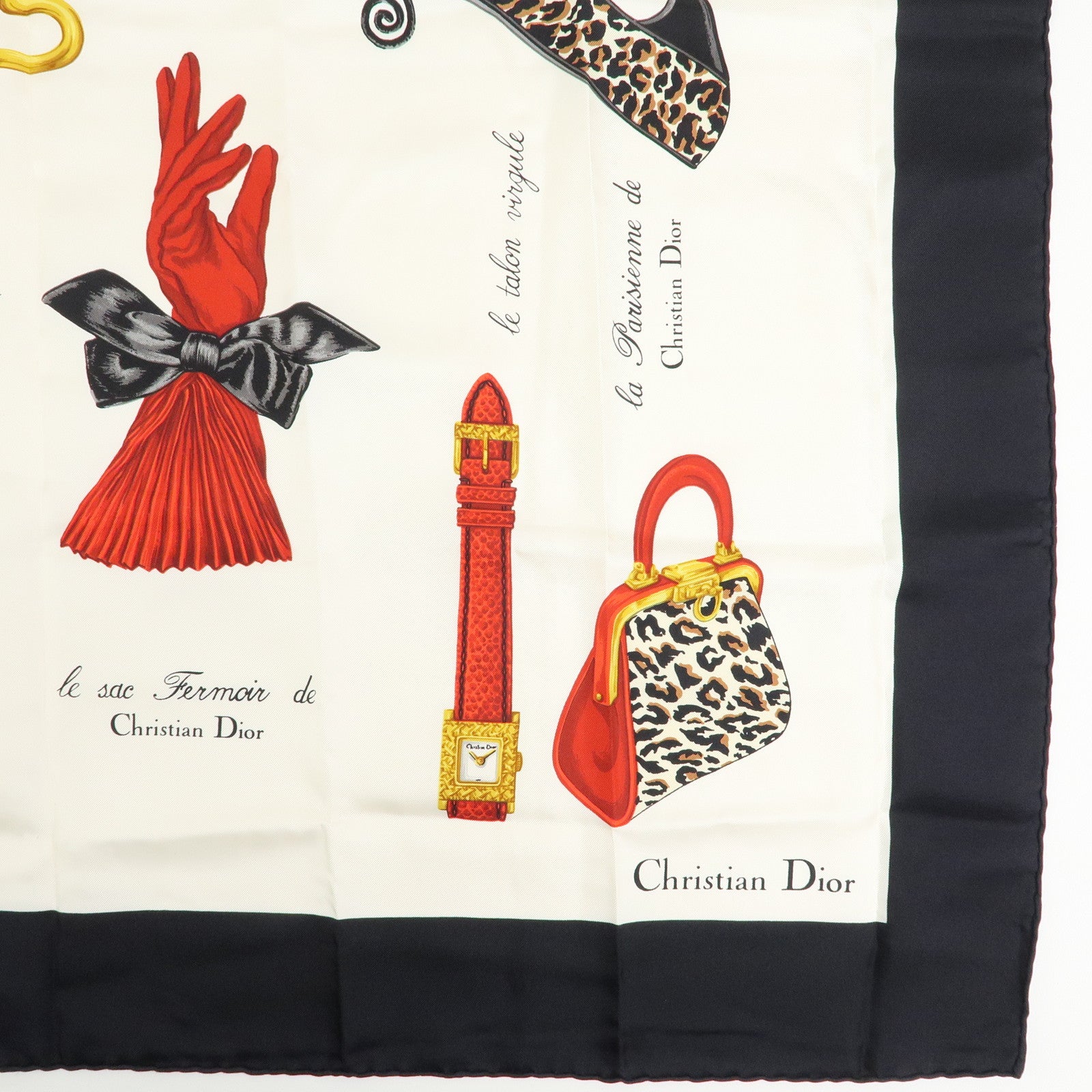 Christian Dior Silk 100% Scarf Parisian Accessories White Black