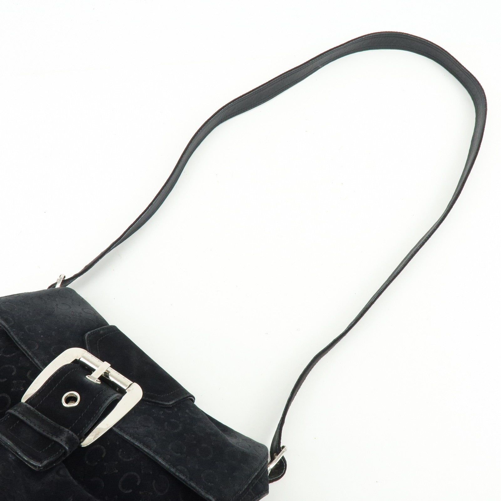 CELINE C Macadam Suede Leather Shoulder Crossbody Bag Black