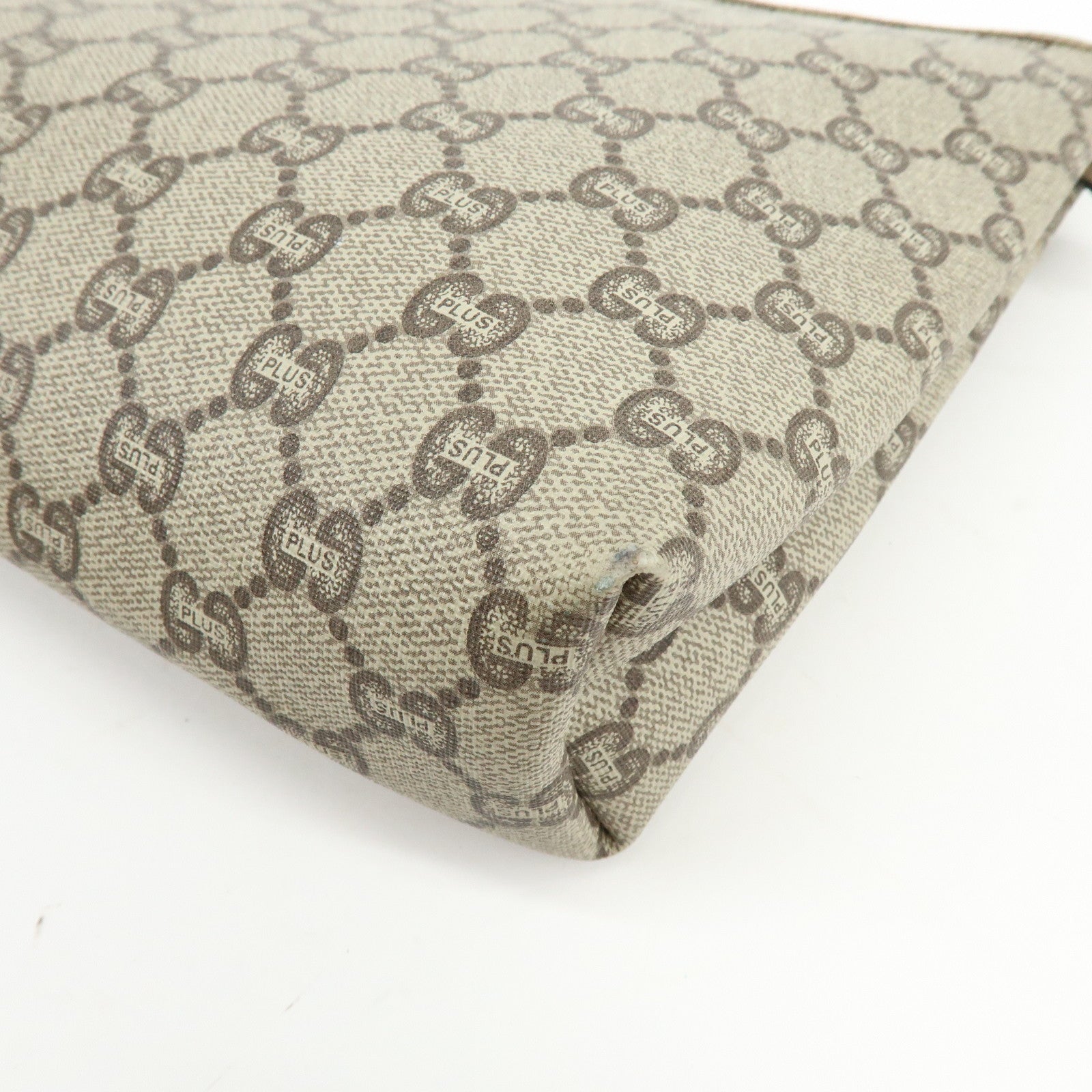 GUCCI Old GUCCI GG Plus Leather Clutch Bag Pouch Beige Brown