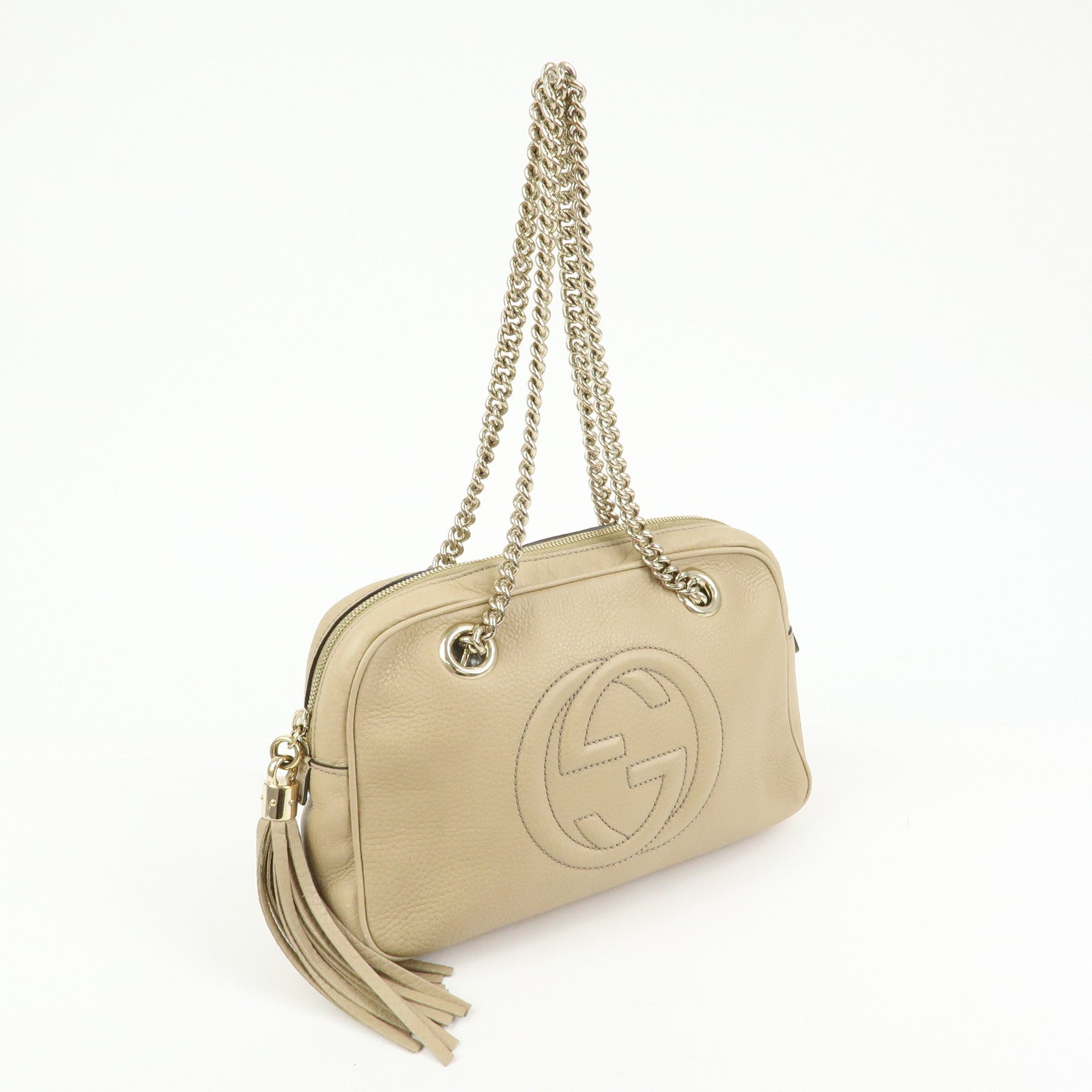 GUCCI SOHO Interlocking G Leather Shoulder Bag Beige 308983