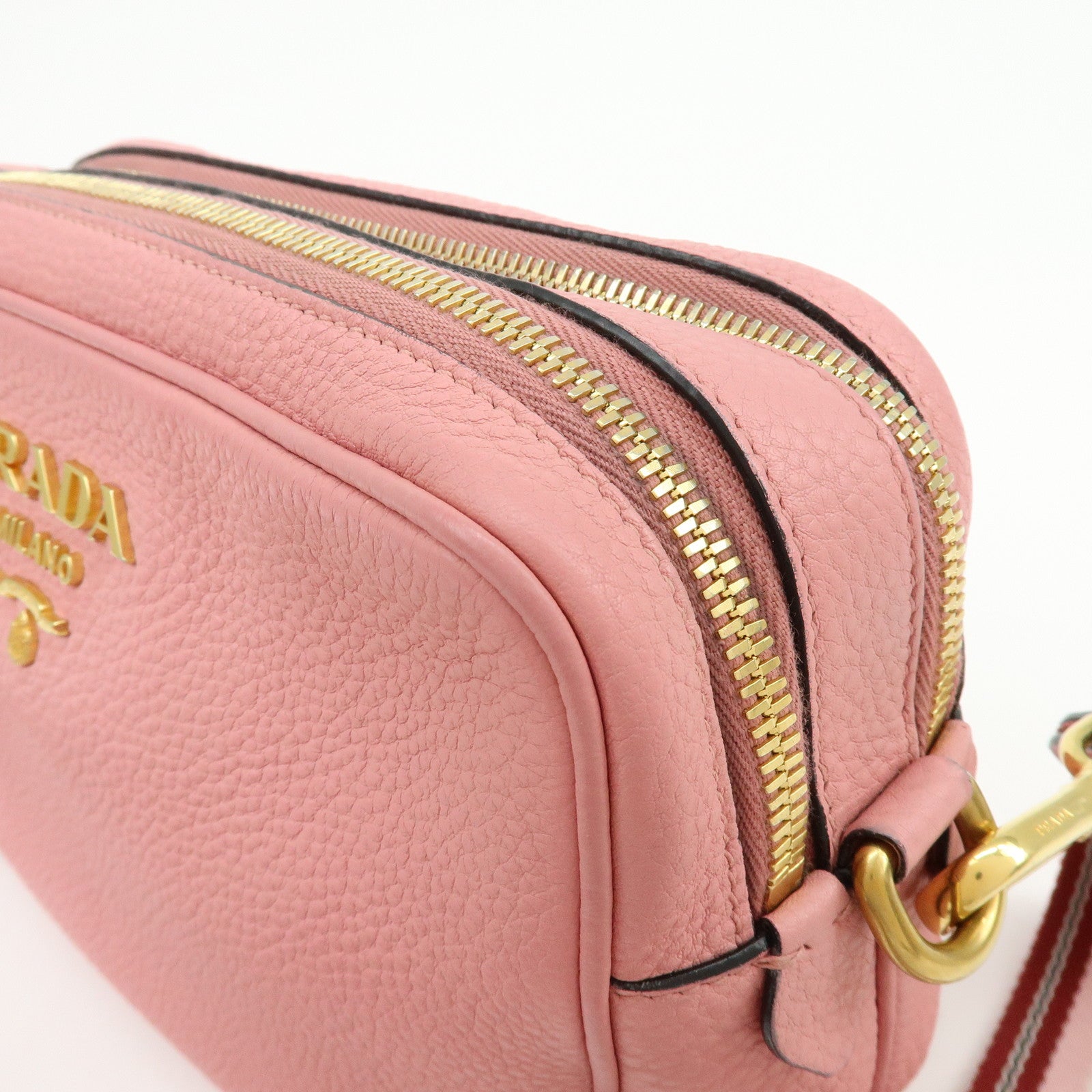 PRADA Logo Leather Shoulder Bag Crossbody Bag Camera Bag Pink