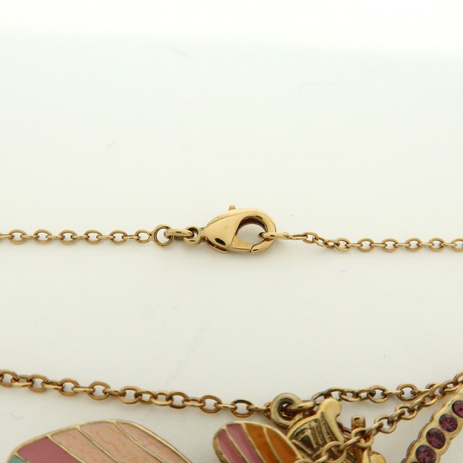 CELINE Macadam Metal Rhinestone Dragonfly Motif Necklace Gold