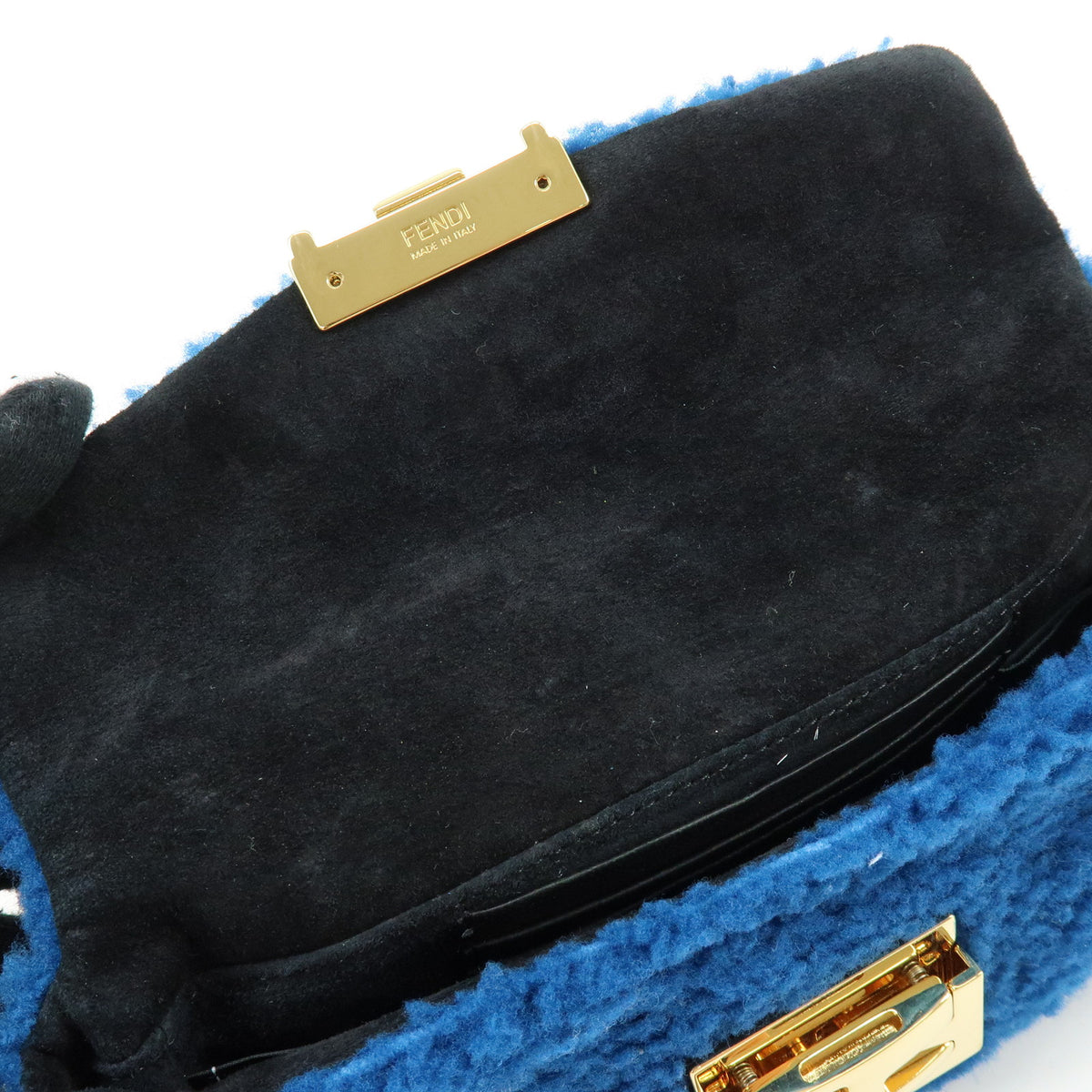 FENDI Mini Be Baguette Mouton Leather Shoulder Bag Blue 8M0315