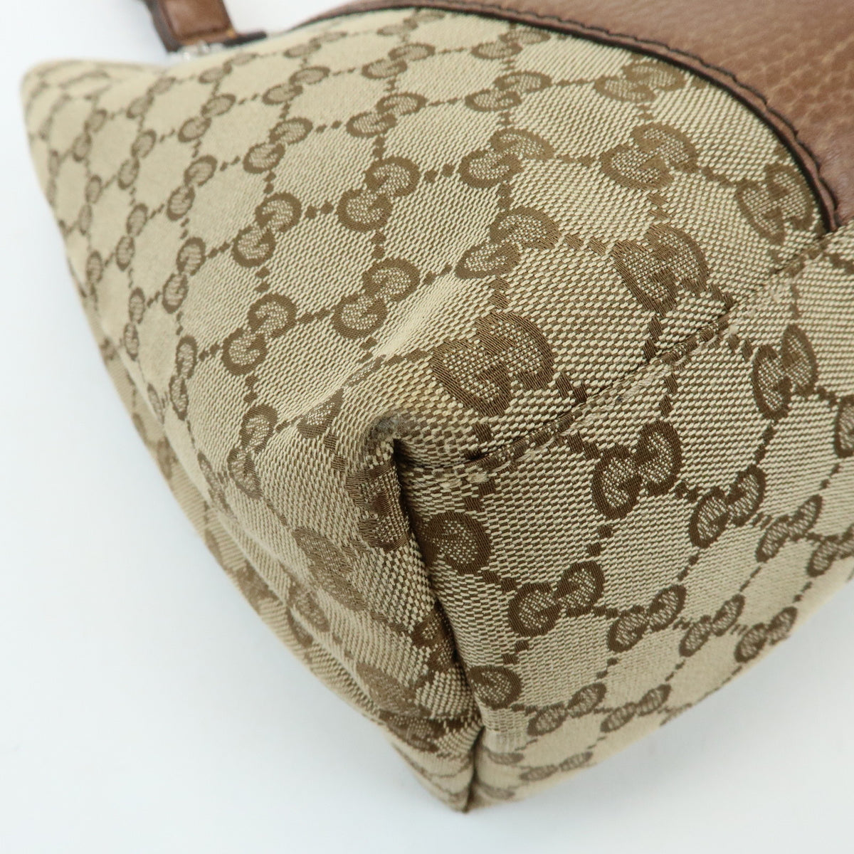 GUCCI Bamboo GG Canvas Leather Tote Bag Beige Brown 232947