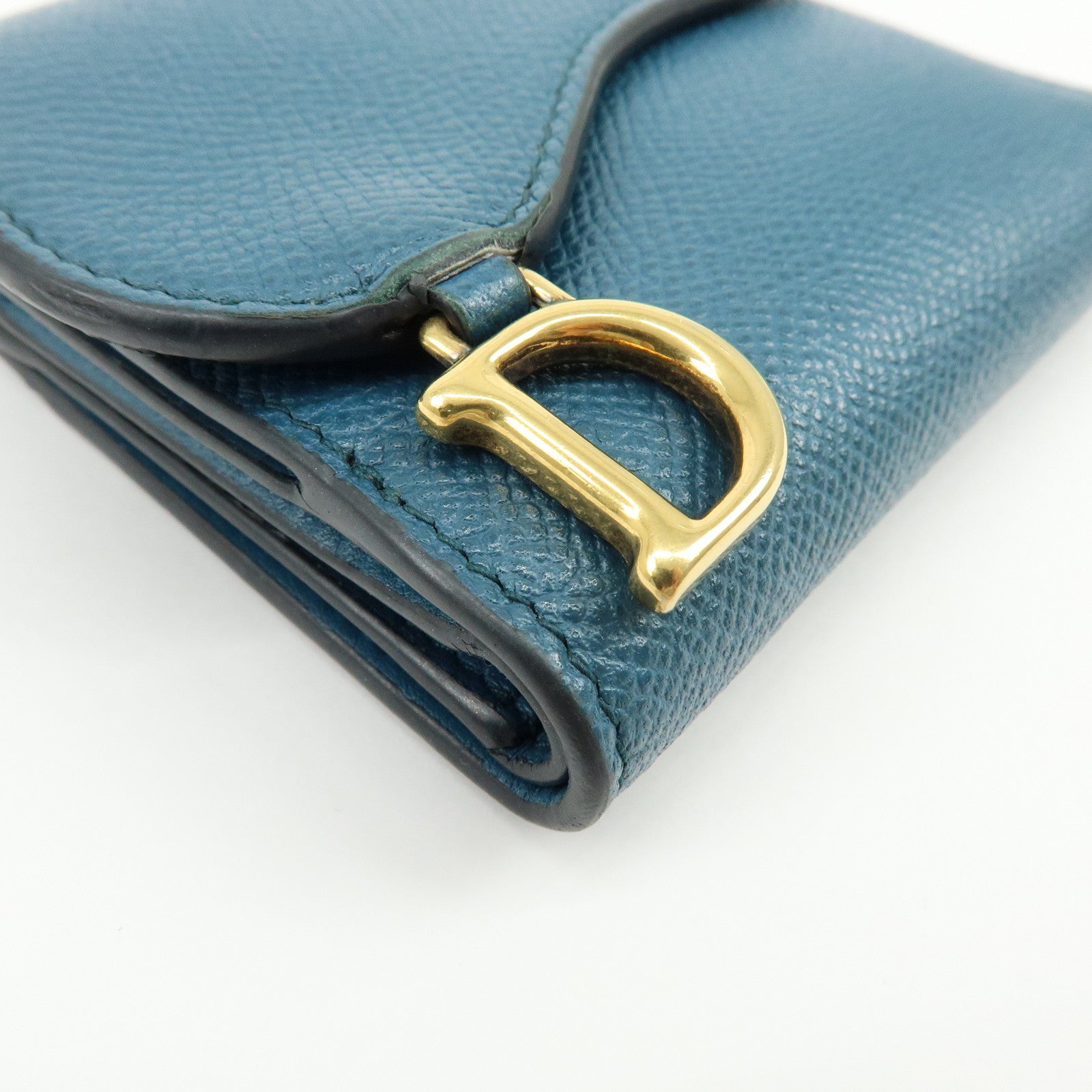 Christian Dior Saddle Leather Tri-Fold Compact Wallet Blue