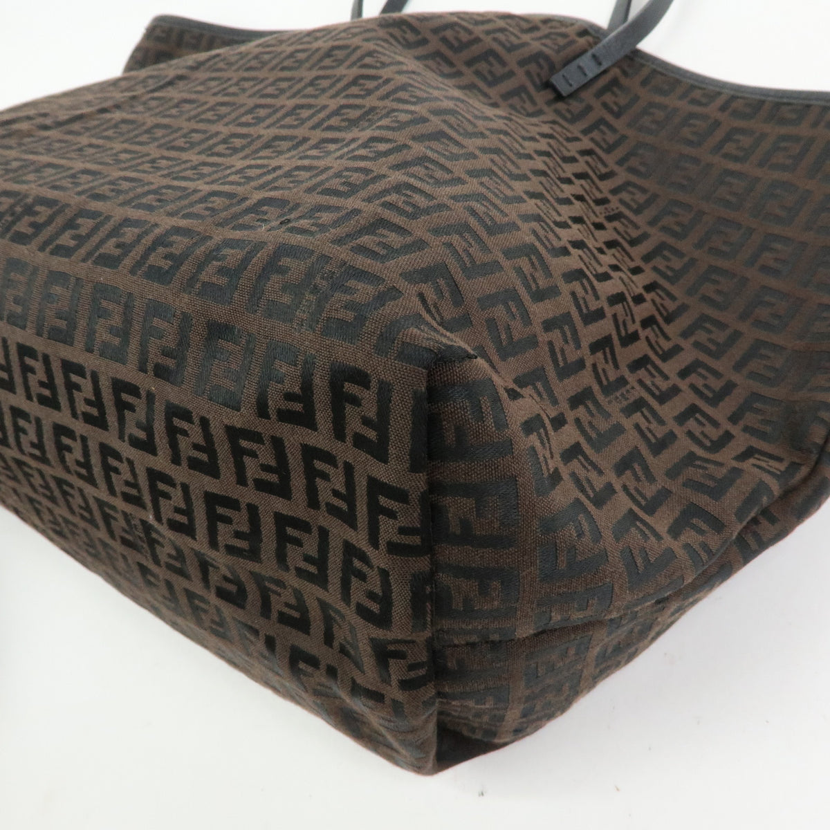 FENDI Zucchino Canvas Leather Tote Bag Black Brown