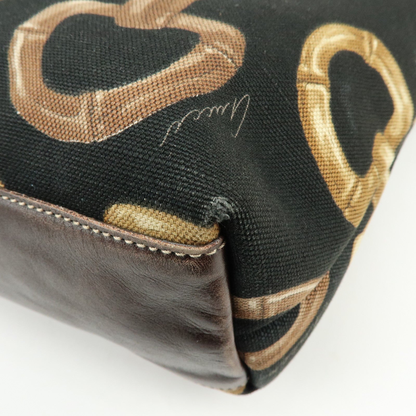 GUCCI Horsebit Interlocking G Canvas Leather Tote Bag Black 154402