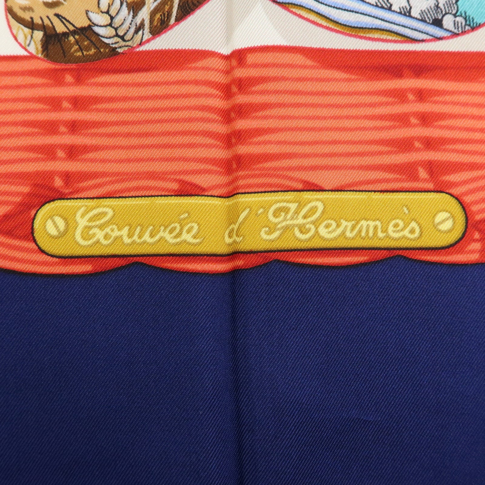 HERMES Carre 90 Silk 100% Scarf COUVEE D HERMES Blue Red White
