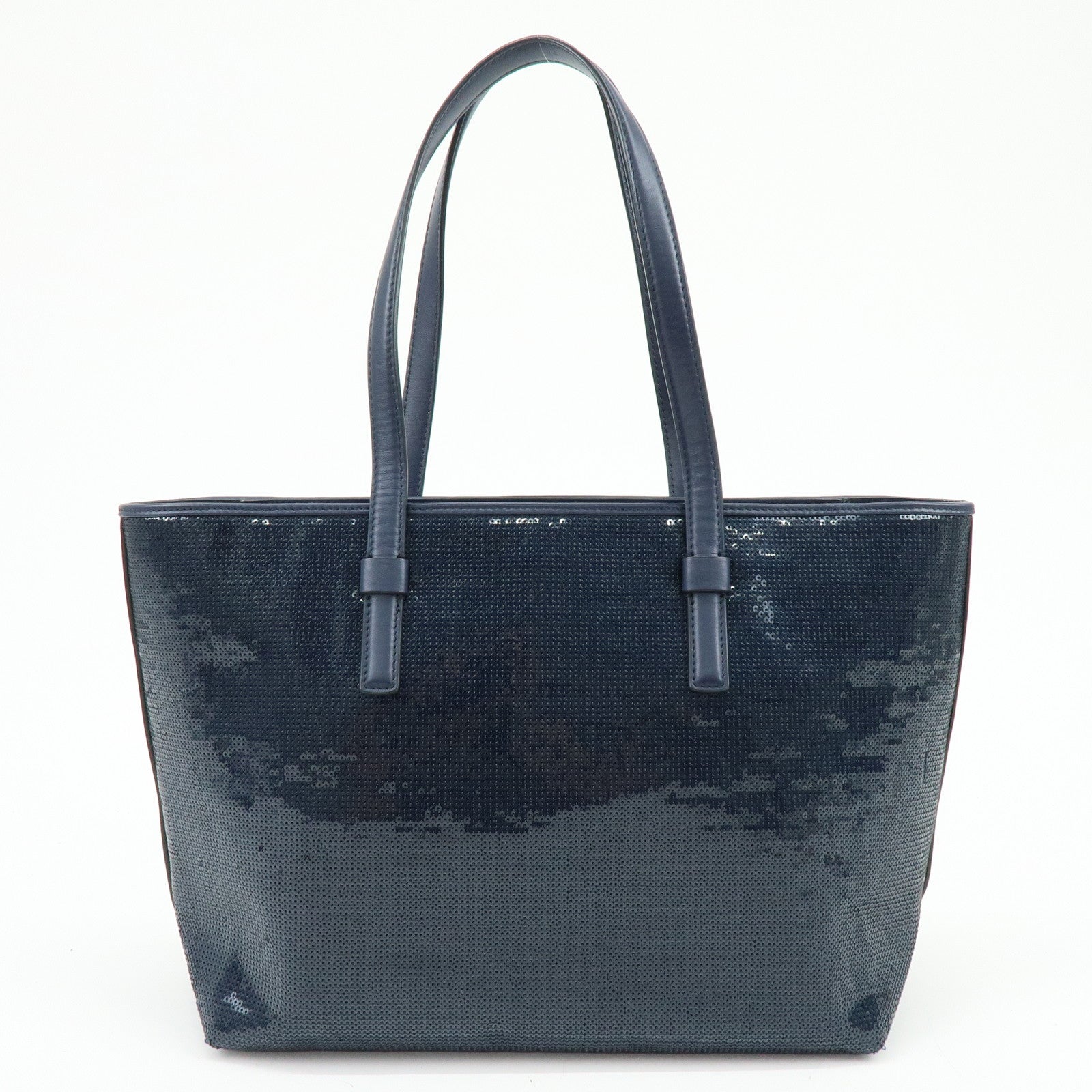 Ferragamo Gancini Sequin Leather Tote Bag Hand Bag Navy