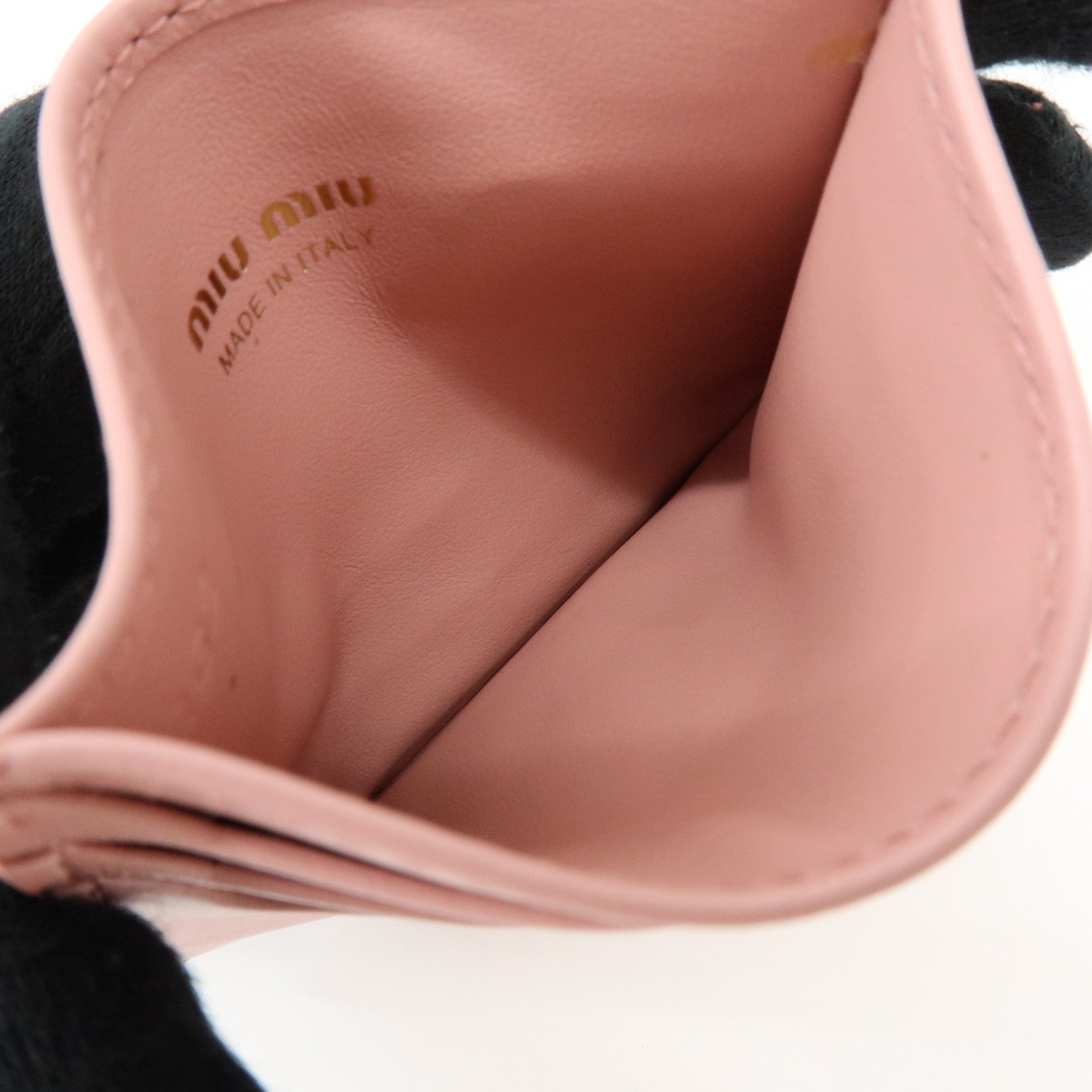 MIU MIU Leather Card Case Valentine Limited Heart Motif Rhinestone Pink