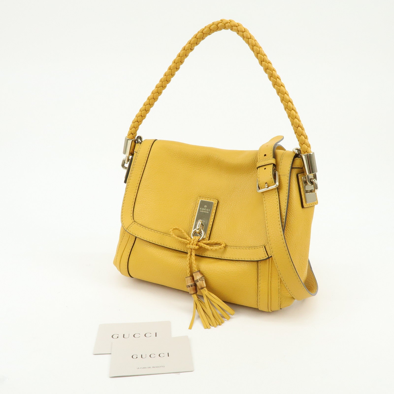 GUCCI Bamboo Bella Leather 2Way Shoulder Bag Yellow 282301