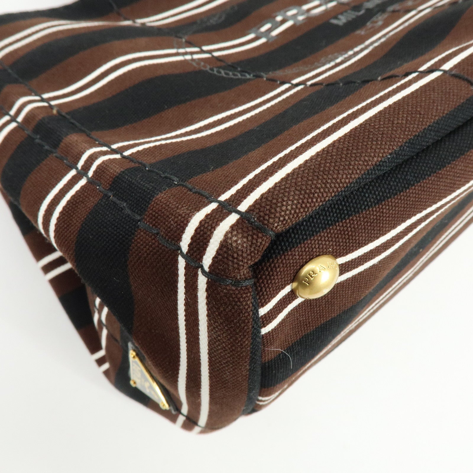 PRADA Canapa Triangle Logo Canvas 2Way Bag Hand Bag Striped B2642B