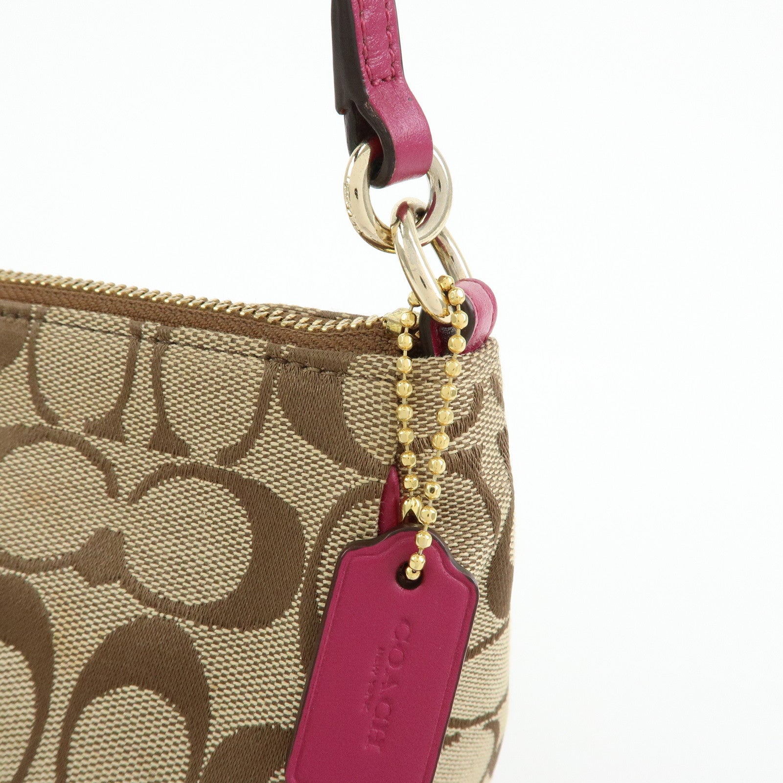 COACH Signature Canvas Leather 2Way Shoulder Bag Hand Bag Beige Pink