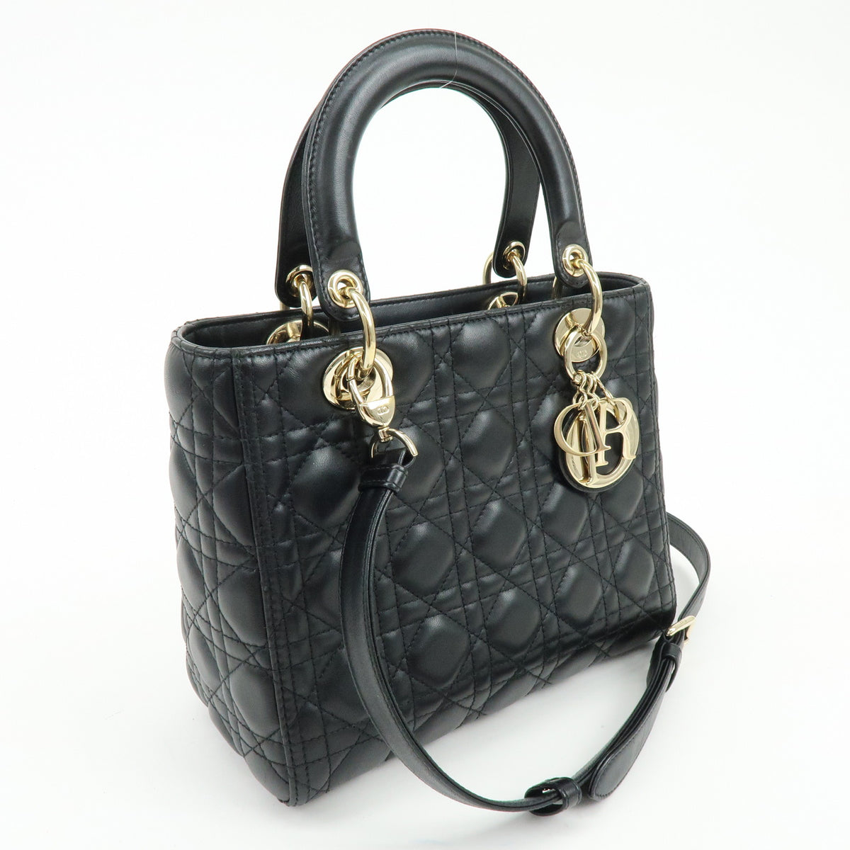 Christian Dior Lady Dior Cannage Lamb skin 2Way Hand Shoulder Bag Black