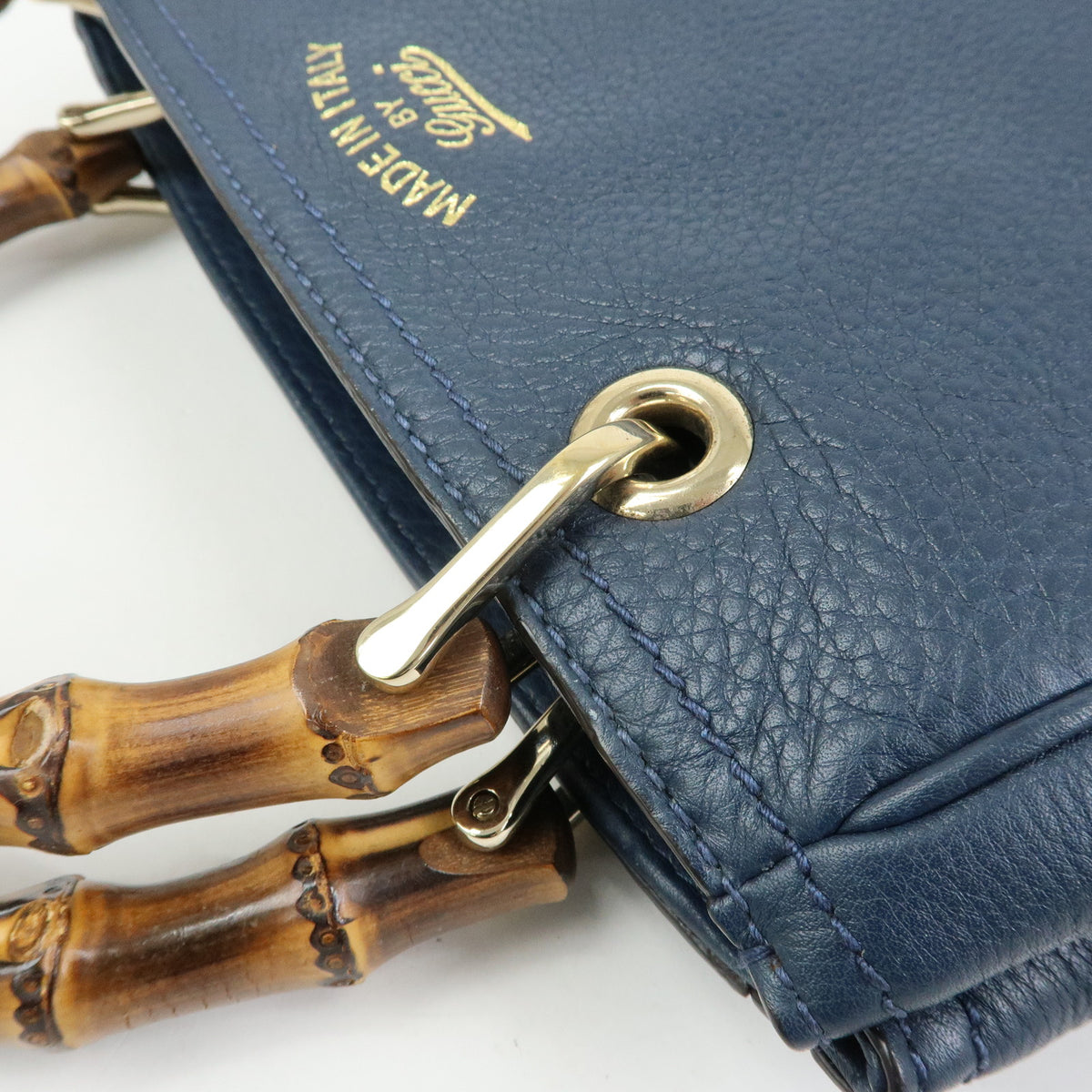 GUCCI Bamboo Shopper Small Leather 2Way Bag Tote Bag Navy 336032