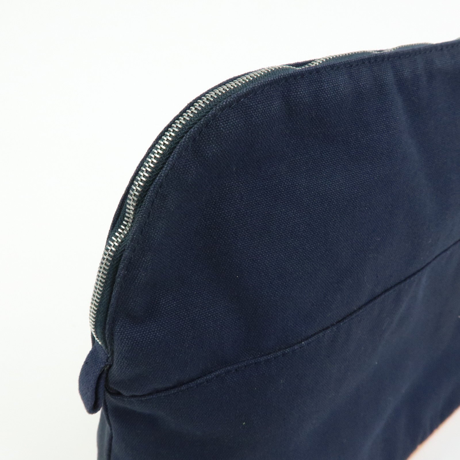 HERMES Bolide Pouch GM Cotton Leather Cosmetic Pouch Navy