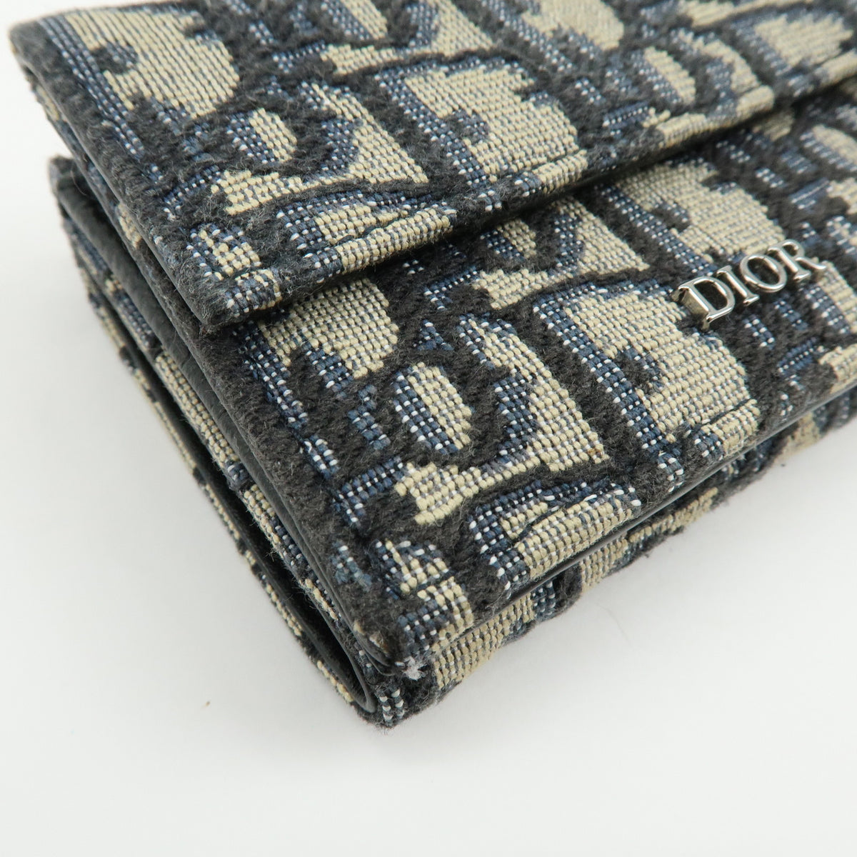 Christian Dior Oblique Jacquard Canvas Leather Tri-fold Compact Wallet
