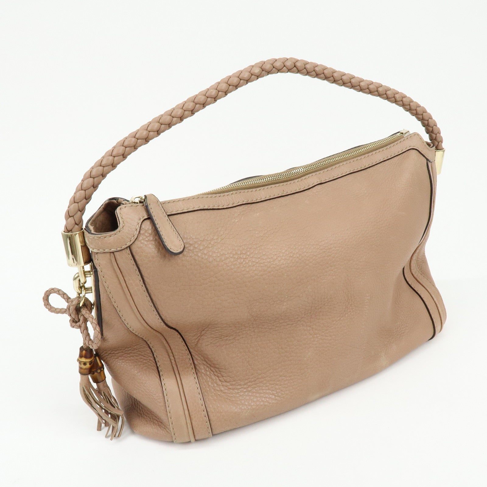 GUCCI Bamboo Leather Shoulder Bag Hand Bag Pink Beige 269949