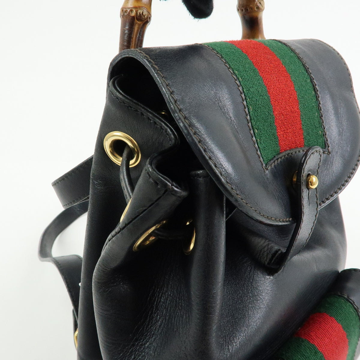 GUCCI Bamboo Sherry Leather Backpack Rucksack Black 003・2058・0044