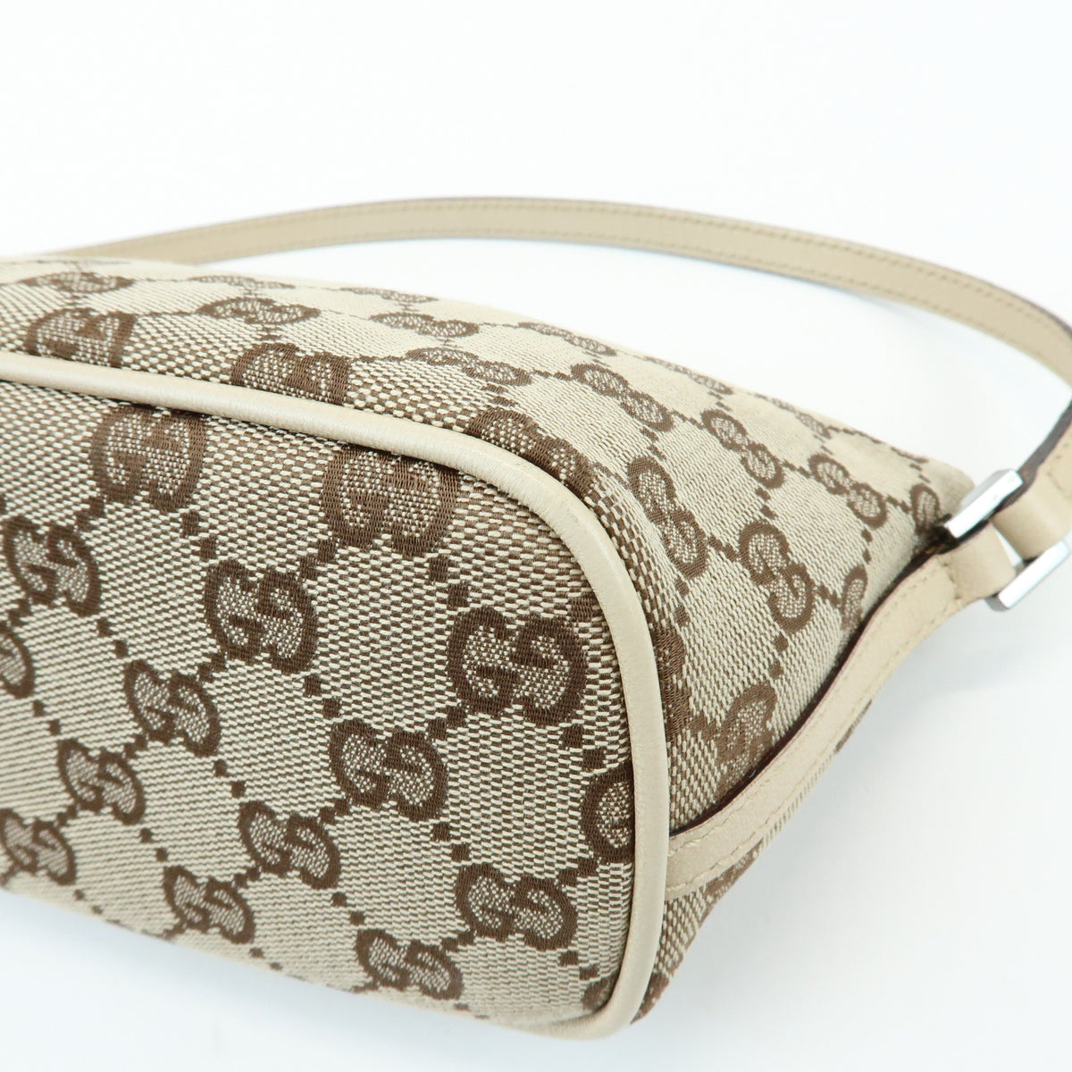 GUCCI Boat Bag GG Canvas Leather Hand Bag Accessory Pouch Beige 07198