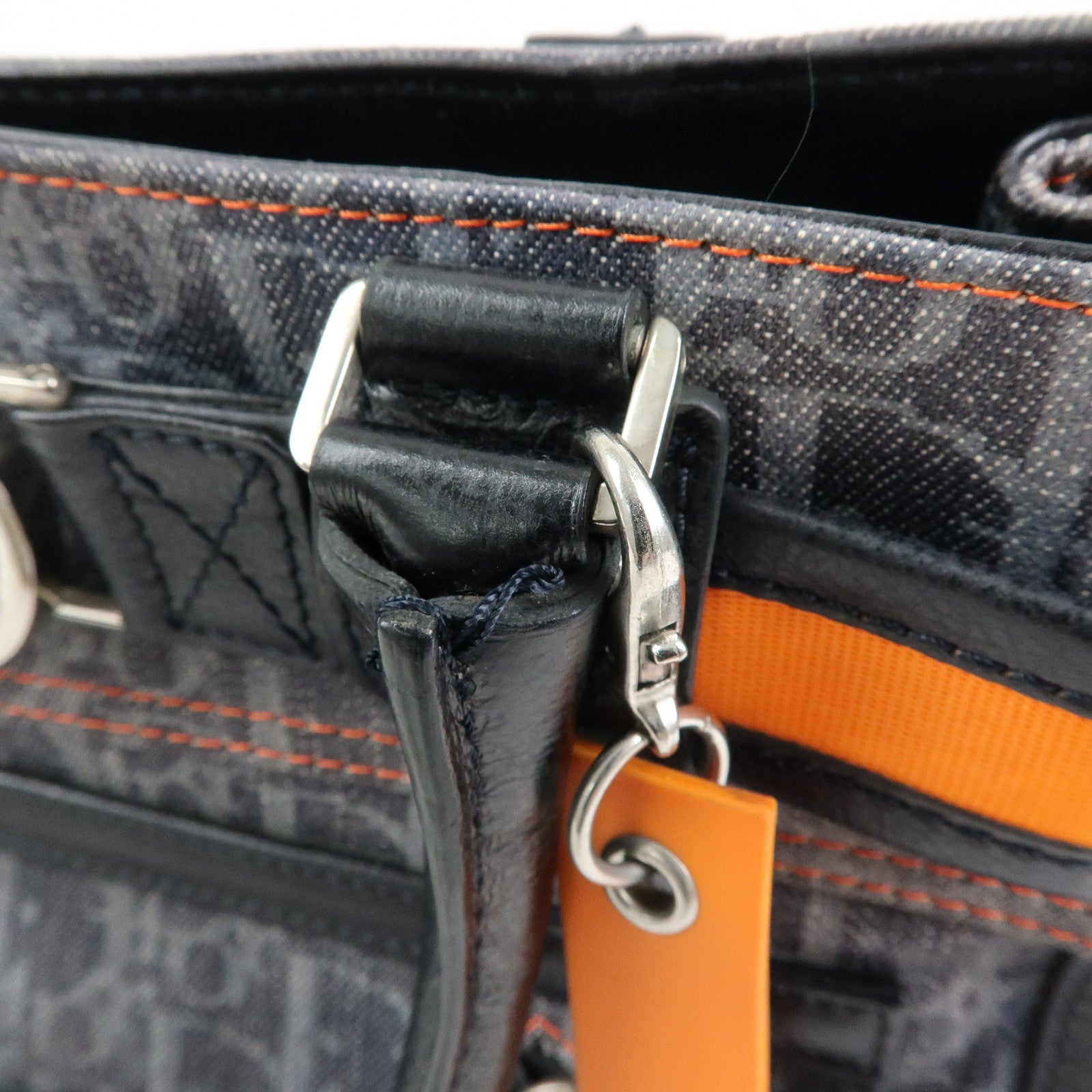 Christian Dior Trotter Flight Line Denim Leather Tote Bag Blue Navy
