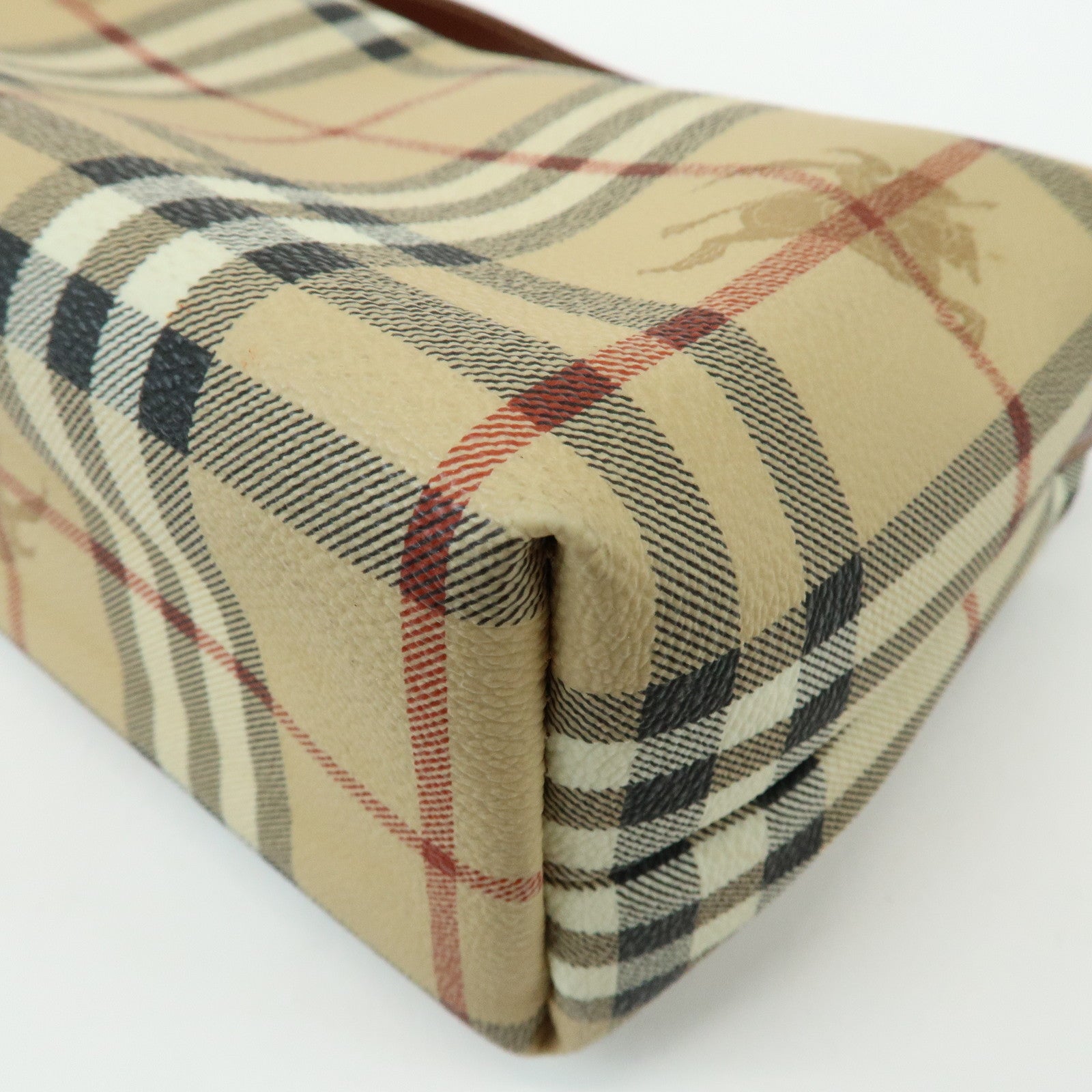 BURBERRY Nova Plaid PVC Leather Hand Bag Pouch Beige
