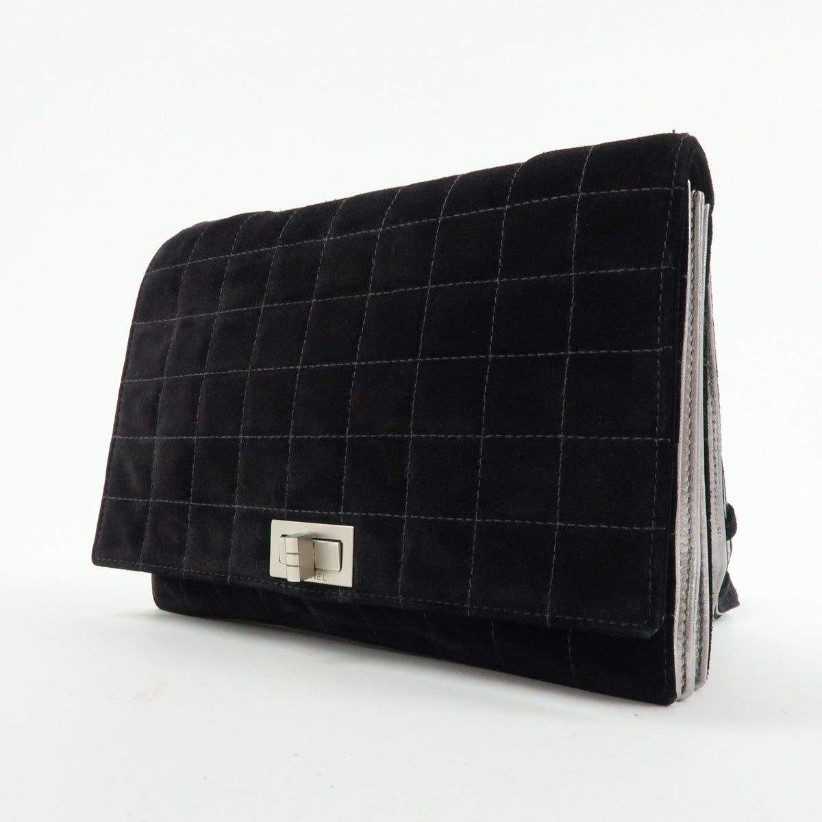 CHANEL Chocolate Bar Suede Leather Shoulder Bag Crossbody Bag Black