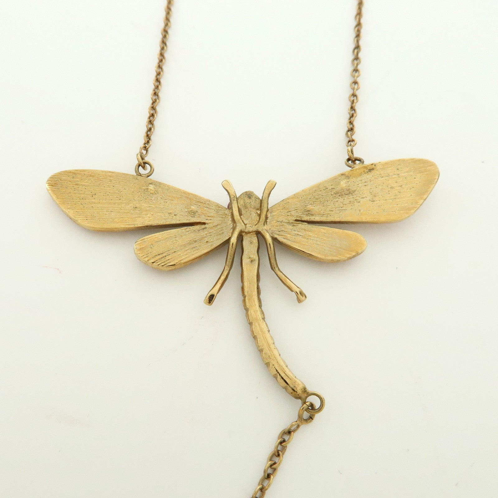 CELINE Macadam Metal Rhinestone Dragonfly Motif Necklace Gold