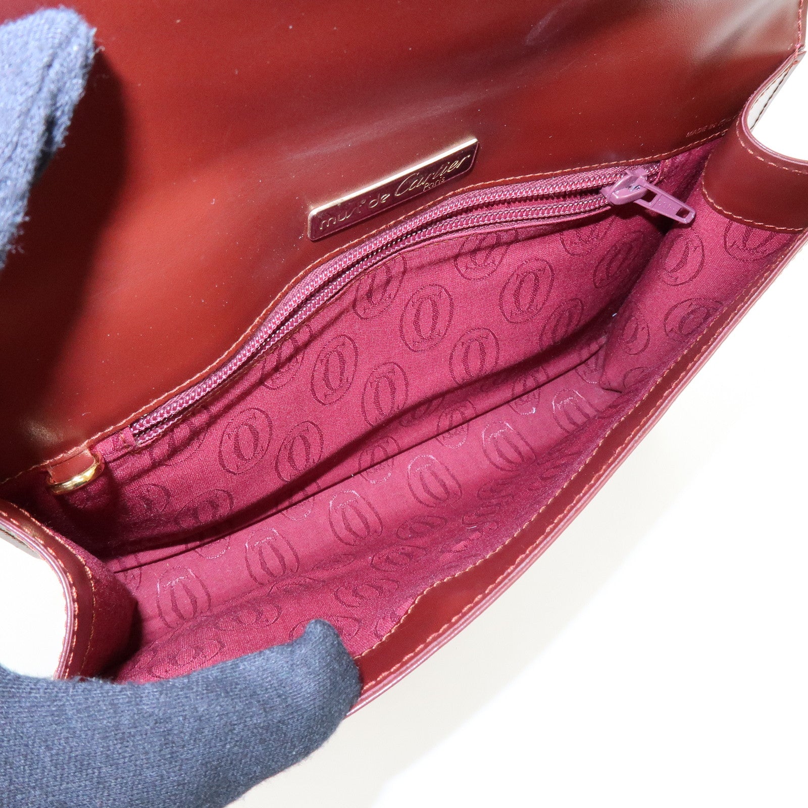 Cartier Must de Cartier Leather Clutch Bag Flat Pouch Bordeaux