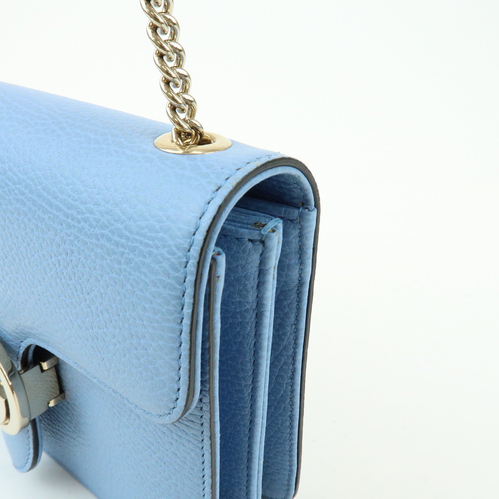 GUCCI Interlocking G Leather Chain Shoulder Bag Light Blue 510304