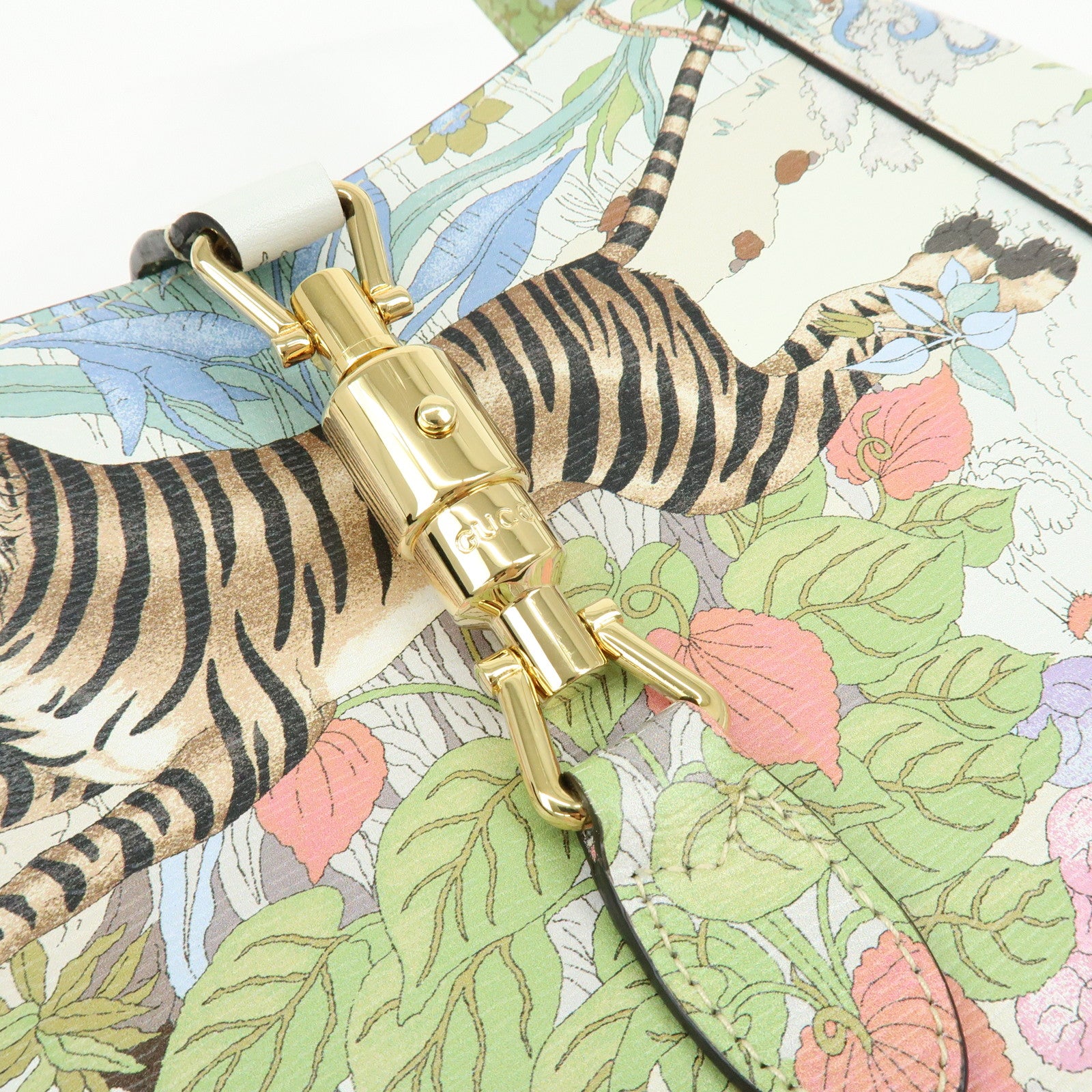 GUCCI Jackie 1961 Tiger Leather Shoulder Bag White Multicolor 636709