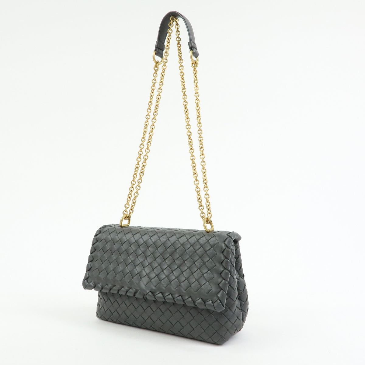 BOTTEGA VENETA Intrecciato Small Olimpia Chain Shoulder Bag Gray