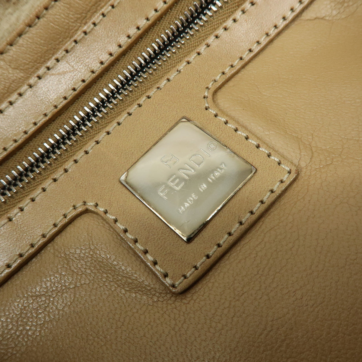 FENDI Mamma Baguette Zucca Wool Leather Shoulder Bag Beige 26325