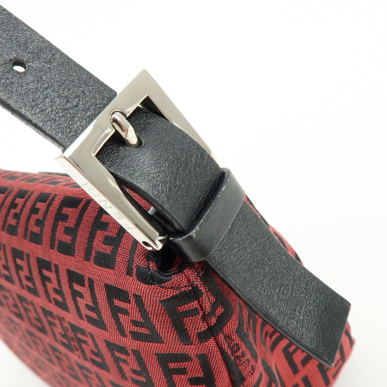 FENDI Mamma Baguette Zucchino Canvas Leather Shoulder Bag Red 8BR003