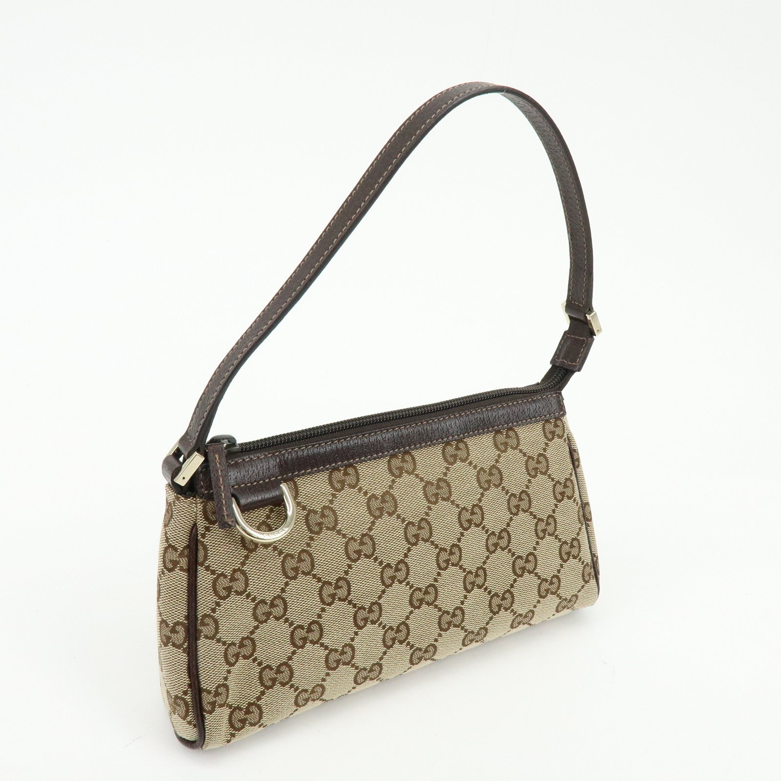 GUCCI Abbey GG Canvas Leather Accessory Pouch Hand Bag Brown 145750