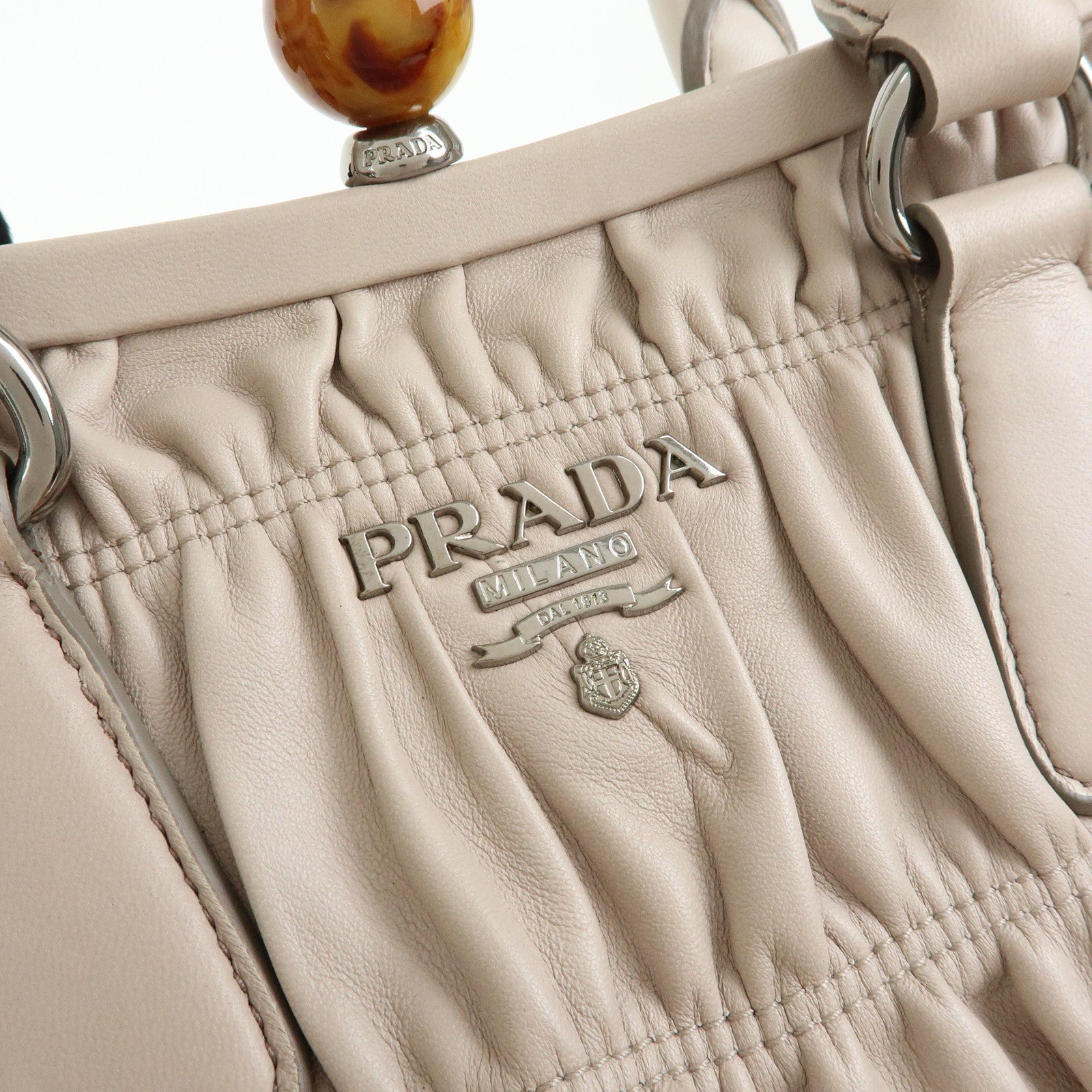 PRADA Nappa Gaufre Leather Hand Bag Tote Bag Ivory BN2242