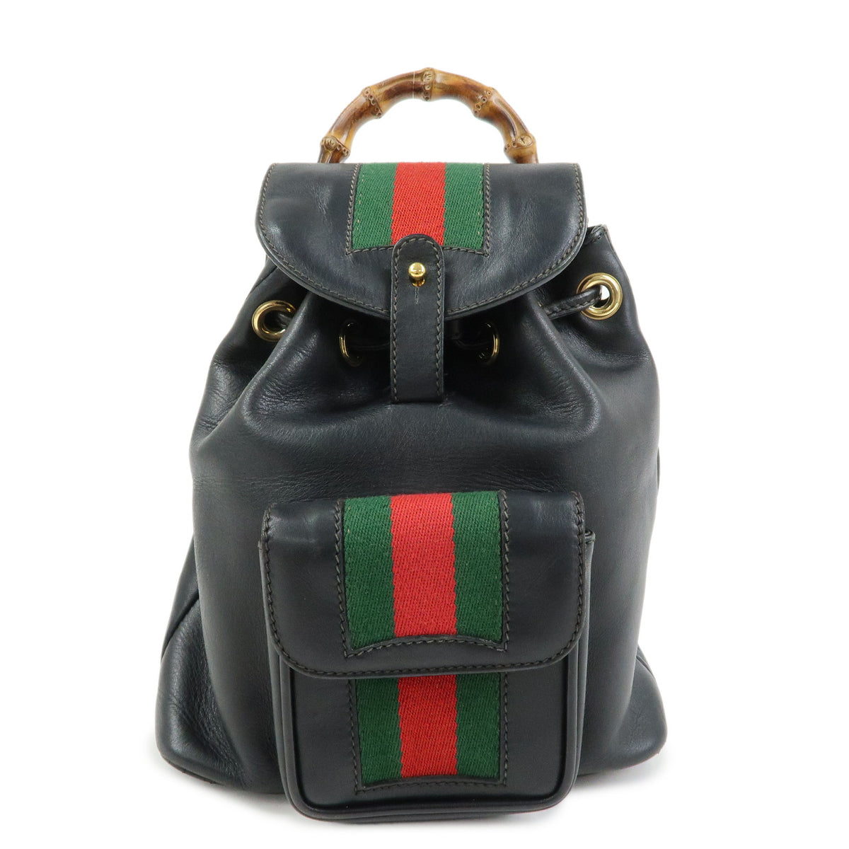 GUCCI Bamboo Sherry Leather Backpack Rucksack Black 003・2058・0044